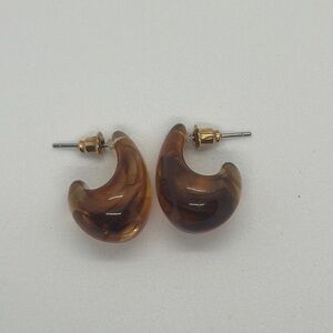 Chunky Tortoiseshell Hoop Earrings - Amber Brown Resin 1 inch statement Earrings